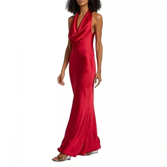 Norma Kamali Women’s Cowl-Neck Satin Gown Size Medium - Picture 3 of 11